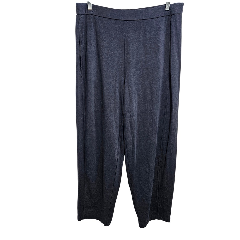 Eileen Fisher Tencel Organic Cotton Wide Leg Pants Pockets Minimalist Blue Large